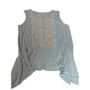 LOGO by Lori Goldstein Embroidered Lace Trim Sleeveless Tunic Top Women's XL